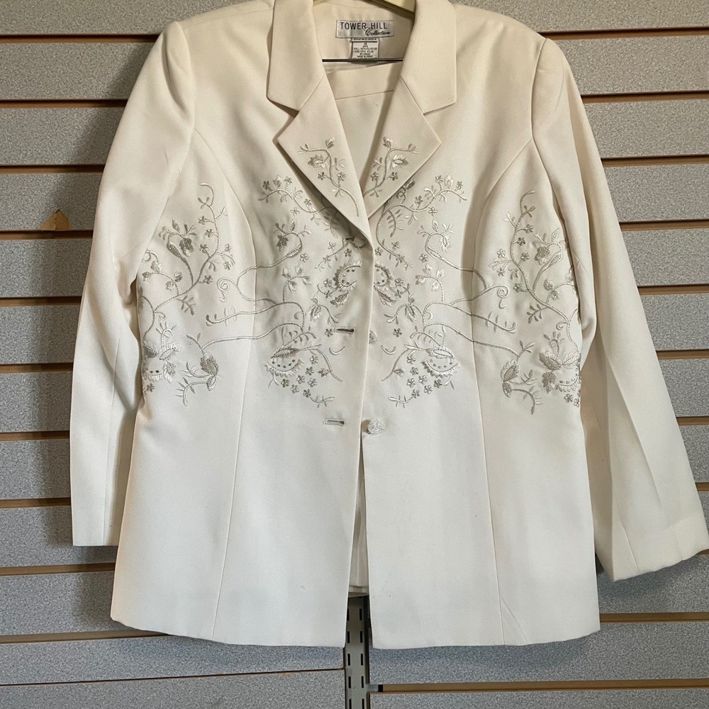Vintage Tower Hill Collection Skirt Suit Set Floral Applique Button‎ Front 16